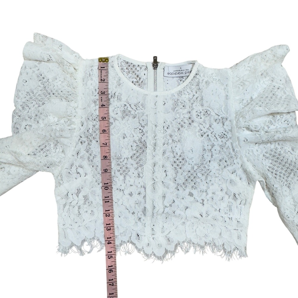 Naked Wardrobe The Statement White Lace Crop Top Puff Sleeve NWSP20-121 Small - Picture 9 of 11